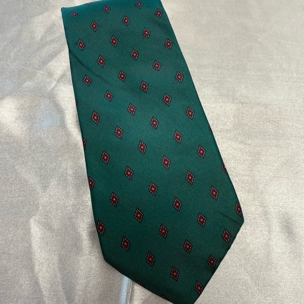 Stafford Sea Green Tie with Red Geometric Pattern